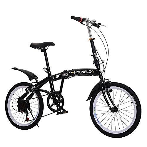 Folding Bike : GDZFY Portable Unisex Bike With V Brake, Urban Commuter, 7 Speed Lightweight Folding City Bicycle, Outdoor Folding Bike For Adults Black 18in