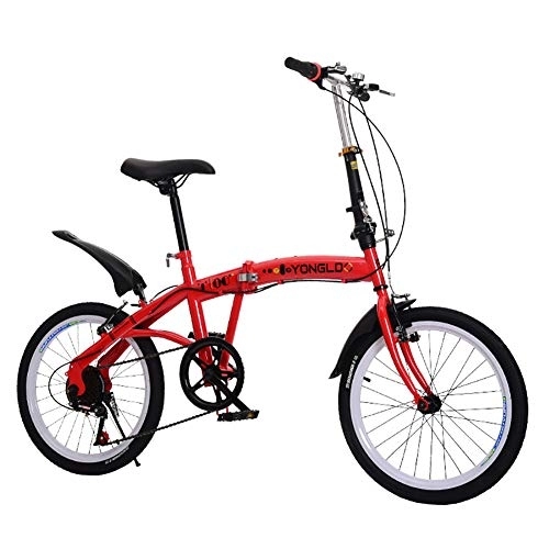 Folding Bike : GDZFY Portable Unisex Bike With V Brake, Urban Commuter, 7 Speed Lightweight Folding City Bicycle, Outdoor Folding Bike For Adults Red 18in