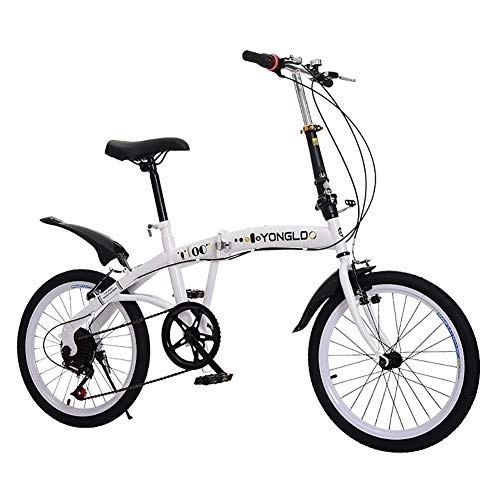 Folding Bike : GDZFY Portable Unisex Bike With V Brake, Urban Commuter, 7 Speed Lightweight Folding City Bicycle, Outdoor Folding Bike For Adults White 18in