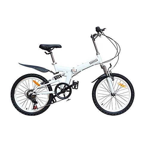 Folding Bike : GDZFY Ultra Light Portable Folding City Bicycle 7 Speed, Foldable Mountain Bike With Full Suspension, 20 Inch Folding Bike Bicycle White 20in