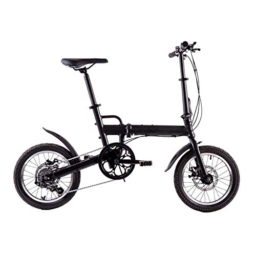 Folding Bike : GDZFY Ultra Light Transmission Foldable Bike, Aluminum Frame 7 Speed, Portable Folding City Bicycle For Students Commuting To Work Black 16in