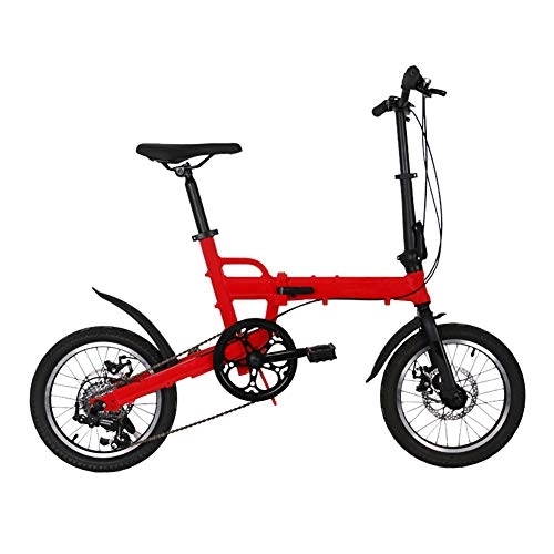 Folding Bike : GDZFY Ultra Light Transmission Foldable Bike, Aluminum Frame 7 Speed, Portable Folding City Bicycle For Students Commuting To Work Red 16in