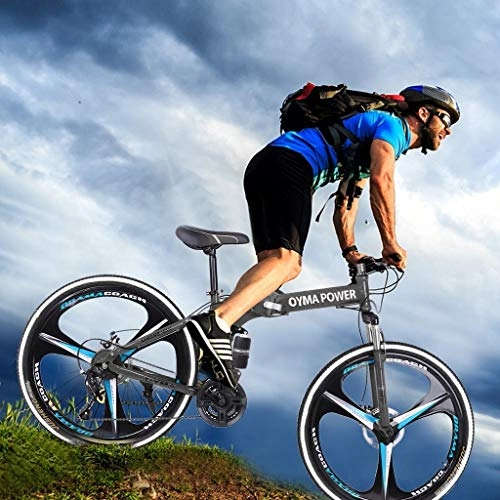 Folding Bike : GFITNHSKI 26in Folding Mountain Bike, 24 Speed Full Suspension Disc Brakes Cruiser Bicycles, Adults Bicycle Mountain Bike for Women Men, High Carbon Steel Frame Full Shockproof Bicycle, Non-Slip