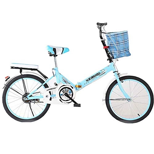 Folding Bike : GFYWZ Light Folding Bicycle for Women's Adult Adult Ultra Variable Speed 16 / 20 Inch Small Student Male Bicycle Folding Bicycle Bike Carrier, Blue, 16IN