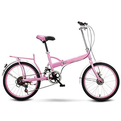 Folding Bike : GHGJU Bicycle folding bicycle 20 inch portable commuter shift bicycle for mountain roads and rain and snow roads. This bicycle is foldable. (Color : Pink)