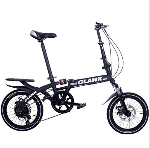 Folding Bike : GHGJU Bicycle folding bicycle portable mini bicycle variable speed shock absorption for mountain roads and rain and snow roads This bicycle is collapsible (Color : Black, Size : 16inch)