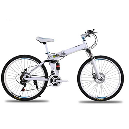 Folding Bike : GHGJU Bicycle folding mountain bike shock absorption shifting aluminum alloy bicycle 24 / 26 inch double disc brake Suitable for mountain roads And rain and snow (Color : White)