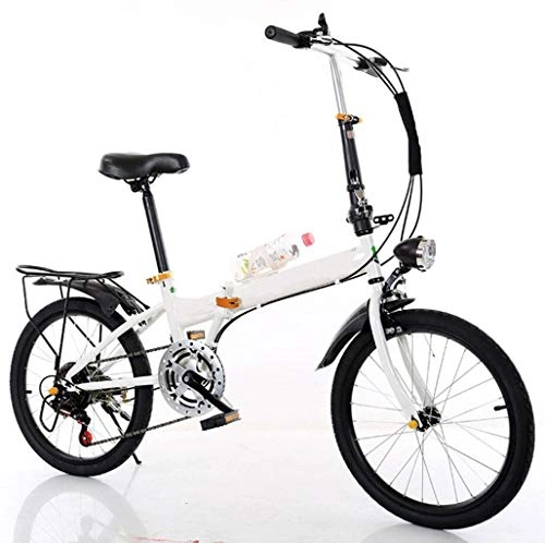 Folding Bike : GHGJU Bicycle folding speed bicycle ul tra light bicycle portable small wheel 20 inch adult student car suitable for mountain roads and rain and snow roads This bicycle is foldable (Color : White)
