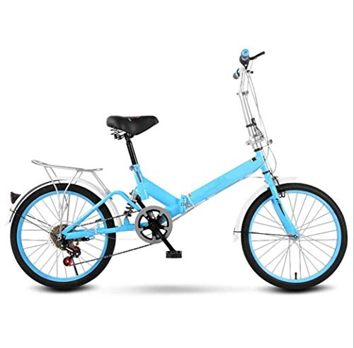 Folding Bike : GHGJU Bicycle shift folding bicycle 20 inch adult children portable bicycle can adjust the seat Suitable for mountain roads And rain and snow (Color : Blue)