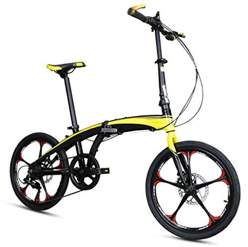 Folding Bike : GHGJU Single Car 20 inch aluminum alloy ul tra light folding bike adult portable children's women's folding bicycle Suitable for mountain roads And rain and snow (Color : Yellow)
