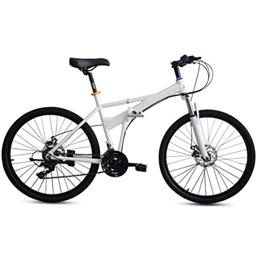 Folding Bike : GHGJU Single Car 26 inch folding bicycle aluminum alloy 21 speed disc brake folding mountain bike leisure bicycle Suitable for mountain roads And rain and snow (Color : White)