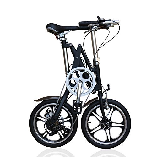 Folding Bike : GHH Folding bicycle 14" Ultra Light adult portable 7-speed Carbon Steel Student City Bike, Lightweight Mini 14kg Mini Foldable Bike, Black, 1speed