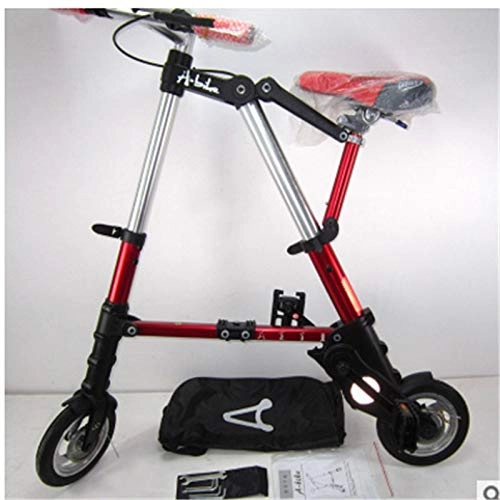 Folding Bike : GiIiv Mountain bike bicycle multifunctional 8-inch folding bike easy to carry, easy to fold adult men and women Variable (Color : Red)