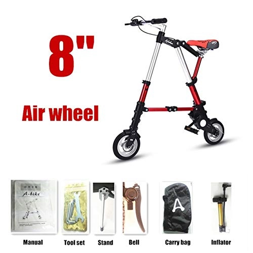 Folding Bike : GiIiv The new ultra-8" / 10" foldable portable outdoor mini folding the bicycle metro transport vehicle (Color : 8 Air wheel red)