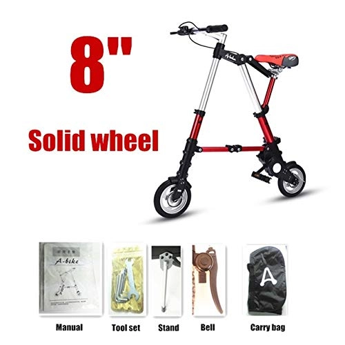 Folding Bike : GiIiv The new ultra-8" / 10" foldable portable outdoor mini folding the bicycle metro transport vehicle (Color : 8 Solid wheel red)
