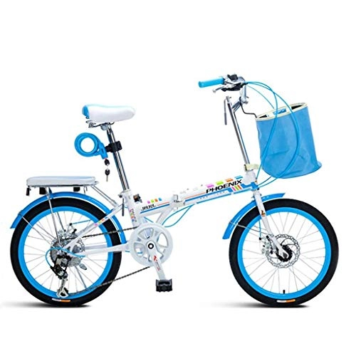 Folding Bike : Giow Folding Bicycle 20 Inch 7 Speed Adult Mountain Off-road Vehicle Male And Female Students Commuter Car Road Bike (Color : Blue, Size : 20in)