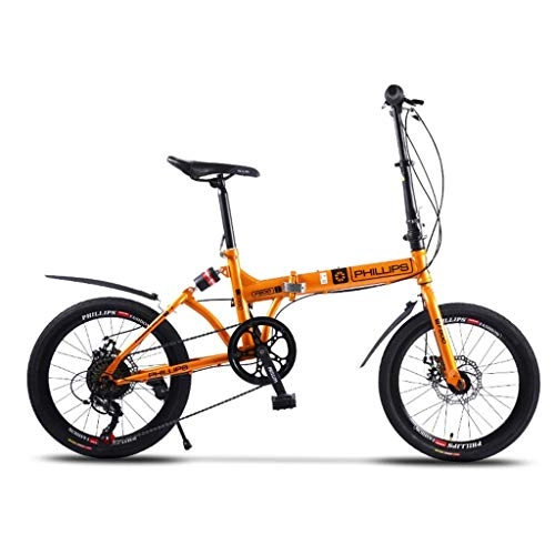 Folding Bike : Giow Folding Bicycle Adult Shift Bicycle 20 Inch Portable Folding Bicycle Outdoor Riding Bicycle Youth Student Bicycle (Color : Orange, Size : 20in)