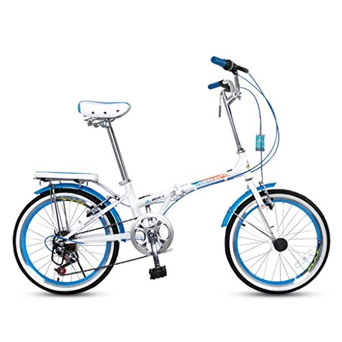 Folding Bike : Giow Folding Bicycle Male And Female Adult Variable Bicycle 20 Inch Student Commuter Outdoor Riding Bicycle (Color : Blue, Size : 20in)