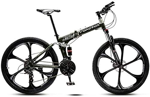 Folding Bike : giyiohok 24 Inch Folding Bike Off-Road Mountain Bike 6-Spoke / 10-Spoke Wheels Dual Suspension Bicycle High Carbon Steel Frame Double Disc Brake-Army Green_24 speed