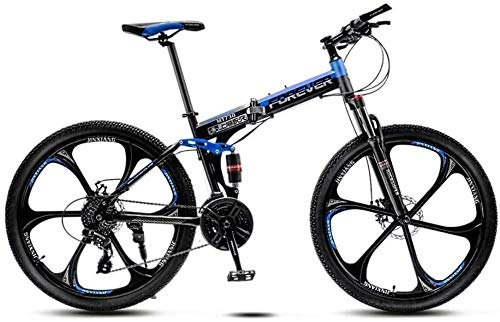 Folding Bike : giyiohok 24 Inch Folding Bike Off-Road Mountain Bike 6-Spoke / 10-Spoke Wheels Dual Suspension Bicycle High Carbon Steel Frame Double Disc Brake-Black Blue_27 speed