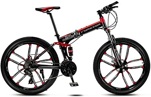 Folding Bike : giyiohok 24 Inch Folding Bike Off-Road Mountain Bike 6-Spoke / 10-Spoke Wheels Dual Suspension Bicycle High Carbon Steel Frame Double Disc Brake-Black Red_27 speed