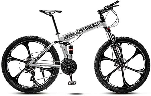 Folding Bike : giyiohok 24 Inch Folding Bike Off-Road Mountain Bike 6-Spoke / 10-Spoke Wheels Dual Suspension Bicycle High Carbon Steel Frame Double Disc Brake-Black White_27 speed