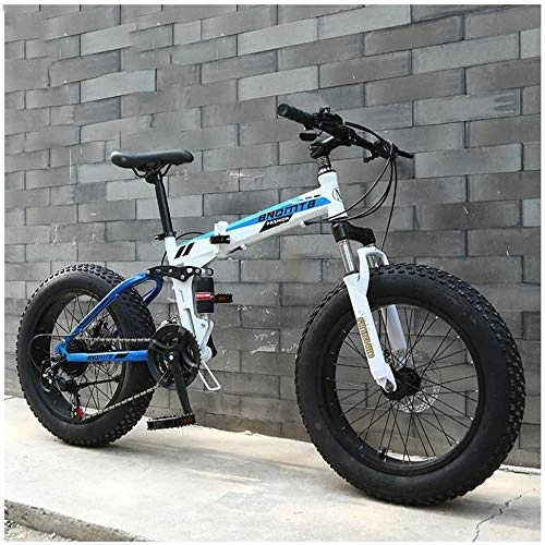 Folding Bike : giyiohok Dual-Suspension Mountain Bike 20 Inch for Girls Women Fat Tire Foldable Mountain Bicycle with Mechanical Disc Brakes High Carbon Steel Frame-7 Speed_Blue