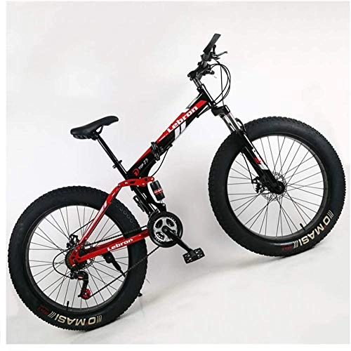 Folding Bike : giyiohok Dual Suspension Mountain Bike with Fat Tire for Men Women Adults Foldable Mountain Bicycle Mechanical Disc Brakes &High Carbon Steel Frame Adjustable-26 Inch 24 Speed_Black Red