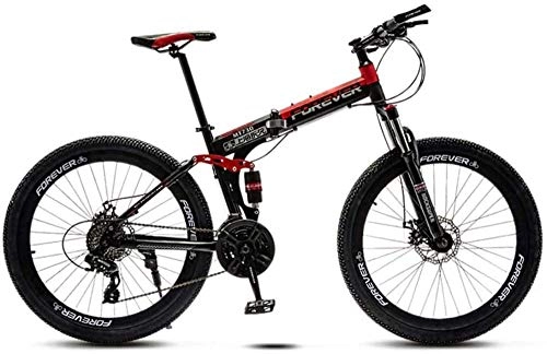Folding Bike : giyiohok Folding Mountain Bike Steel Frame 24 Inches 3-Spoke Wheels Dual Suspension Off-Road Mountain Bicycle for Adult Double Disc Brake-Black Red_24 speed