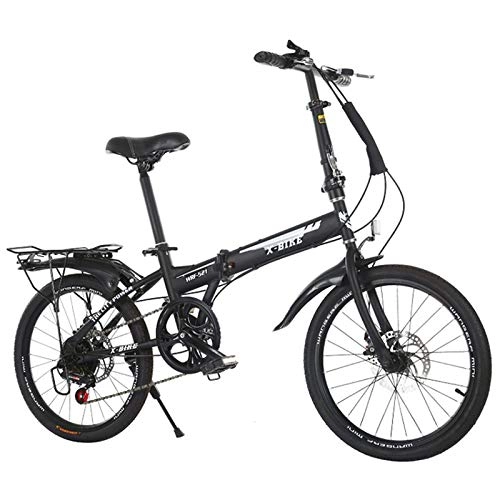 Folding Bike : GJNWRQCY 20 Inch Folding Bicycle, Variable Speed Folding Bicycle, Fixed Frame, Sensitive Braking, Suitable for Adults, Men and Women, Black