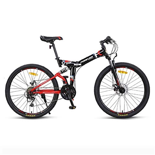 Folding Bike : GJNWRQCY 26 inch Adjustable seat height folding double suspension 24 speed mountain bike, Black
