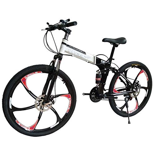 Folding Bike : GJNWRQCY Foldable Double Shock Absorption Double Disc Brake Overall Six-Knife Wheel 26 Inches 21 Speed Male And Female Bicycles, Black