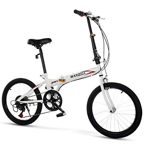 Folding Bike : GJNWRQCY Folding Variable Speed Bicycle, Portable Leisure Bicycle, Fixed Frame, Sensitive Braking, Suitable for Adults, Men and Women, White