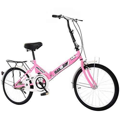 Folding Bike : GJNWRQCY Leisure Folding Bicycle, 20-Inch Foldable Bicycle, Non-Slip Wear-Resistant, Safe Braking, Suitable for Adults, Men and Women, Pink