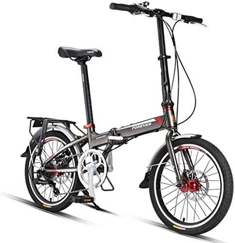 Folding Bike : GJZM Adults Folding Bike 20 Inch 7 Speed Foldable Bicycle Super Compact Urban Commuter Bicycle Foldable Bicycle with Anti-Skid and Wear-Resistant Tire Gray-Grey