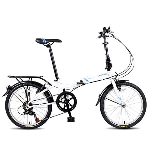 Folding Bike : GJZM Adults Folding Bikes, 20" 7 Speed Lightweight Portable Foldable Bicycle, High-carbon Steel Urban Commuter Bicycle with Rear Carry Rack, Black