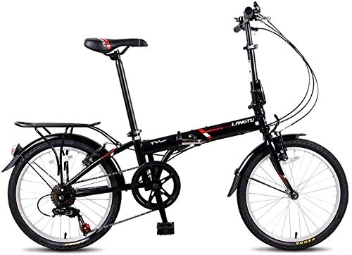 Folding Bike : GJZM Adults Folding Bikes 20 7 Speed Lightweight Portable Foldable Bicycle High-carbon Steel Urban Commuter Bicycle with Rear Carry Rack Black-Black