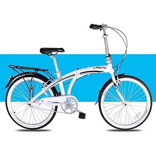 Folding Bike : GJZM Light Folding Bike, Adults Men Women Folding Bikes, 24" Single Speed Folding City Bike Bicycle, Aluminum Alloy Bicycle with Rear Carry Rack, White