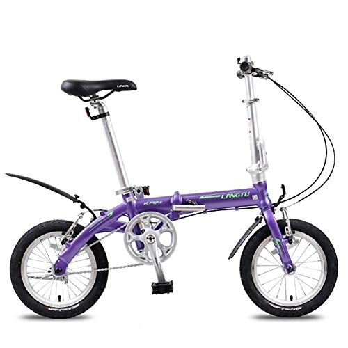 Folding Bike : GJZM Mini Folding Bikes, Lightweight Portable 14" Aluminum Alloy Urban Commuter Bicycle, Super Compact Single Speed Foldable Bicycle, Purple