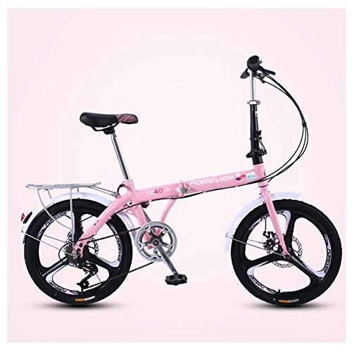 Folding Bike : GJZM Women Folding Bike, 20 Inch 7 Speed Adults Foldable Bicycle Commuter, Light Weight Folding Bikes, High-carbon Steel Frame, Pink Three Spokes