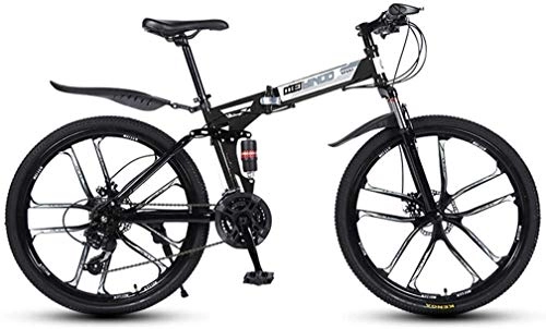 Folding Bike : GMZTT Unisex Bicycle Folding Variable Speed 26 Inch Mountain Bicycle, High-carbon steel Frame Bikes Dual Disc Brake Bicycle, 21-24 - 27 Speeds, Black, 21speed