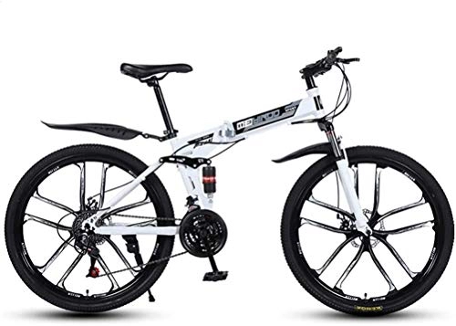 Folding Bike : GMZTT Unisex Bicycle Folding Variable Speed 26 Inch Mountain Bicycle, High-carbon steel Frame Bikes Dual Disc Brake Bicycle, 21-24 - 27 Speeds, White, 27speed