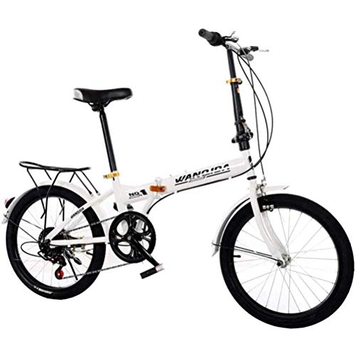 Folding Bike : GOLDGOD 20 Inch Lightweight Folding Bike, Portable Variable Speed Foldable Bicycle Anti-Skid Tires Folding Bicycle with High Carbon Steel Frame And Steel V Brake, White