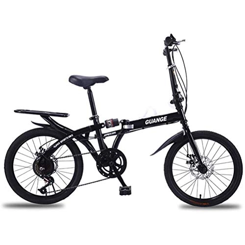 Folding Bike : GOLDGOD 20 Inches Folding Bike, Carbon Steel Shock-Absorbing Frame Foldable Bicycle with Double Disc Brake Portable Variable Speed Commuter City Bicycle To Work School, Black