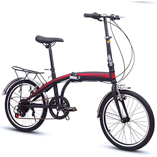 Folding Bike : GOLDGOD High-Carbon Steel Folding Bike 20 Inches Variable Speed Foldable Bicycle with Anti-Slip Wear-Resistant Tires And Height-Adjustable Seat And Handlebar Folding Bicycle, Red