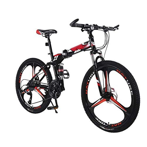 Folding Bike : GOUTUIZI 24 inch Moutain Bike Bicycle, Folding Mountain Bike 21 Speed Full Suspension Bicycle Dual Disc Brake MTB