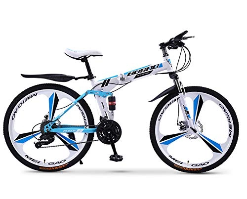 Folding Bike : GPAN 24 Speed 24 / 26 inch Folding Mountain Bike, Disc brakes Front and Rear, Suspension forks, Suitable for height 145-165cm / 160-185cm, Blue, 26