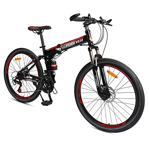 Folding Bike : GPAN 26 Inch Folding Bike Mountain Bicycle MTB Suspension Forks Front rear disc brakes 24 Speed, Black