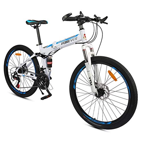 Folding Bike : GPAN 26 Inch Folding Bike Mountain Bicycle MTB Suspension Forks Front rear disc brakes 24 Speed, White