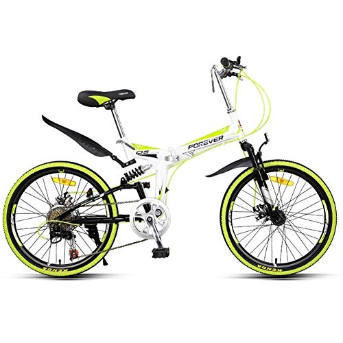 Folding Bike : GPAN Mountain Bicycle Folding Bike Women Men Child MTB, Disc Brakes & Dual Suspension 22 Inch Spoke Wheels, 7 Speed Perfect Design, Yellow